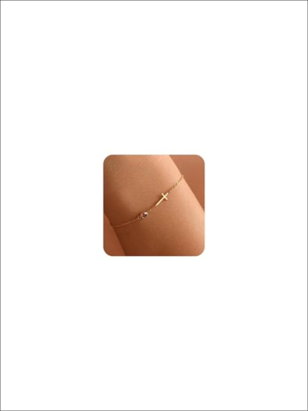 14K Gold Plated Birthstone Cross Charm Bracelet for Women Non Tarnish Adjustable